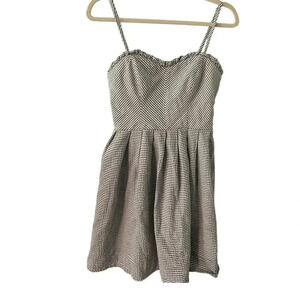Seersucker Fit and Flare Dress Size Small Gray White Striped Cotton Summer
